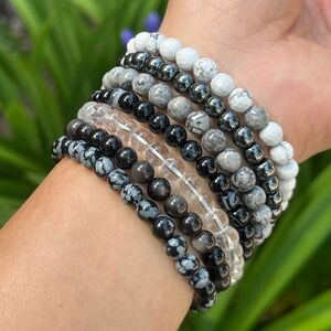 6mm stretchable black and gray‎ bracelet set